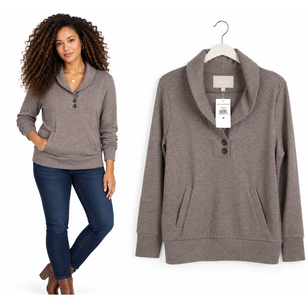 New Banana Republic Factory Shawl Collar Pullover Sweater Medium Taupe